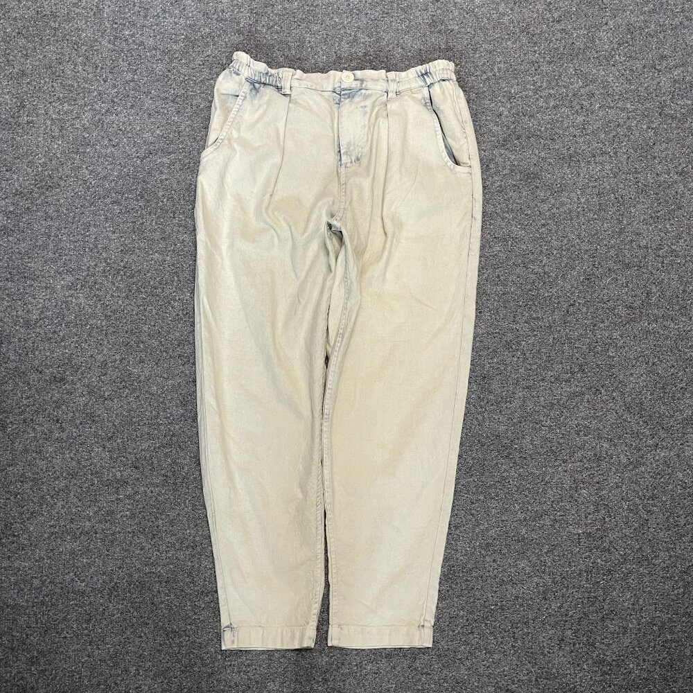 Anthropologie XS Beige Tie-Dye Cotton-Linen Blend Elastic Waist Tapered Pants